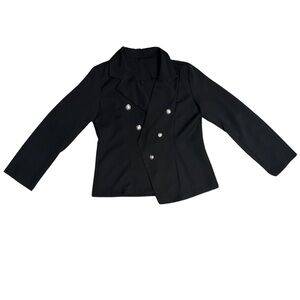 Stylish Black Blazer with Large Silver Buttons Size: L